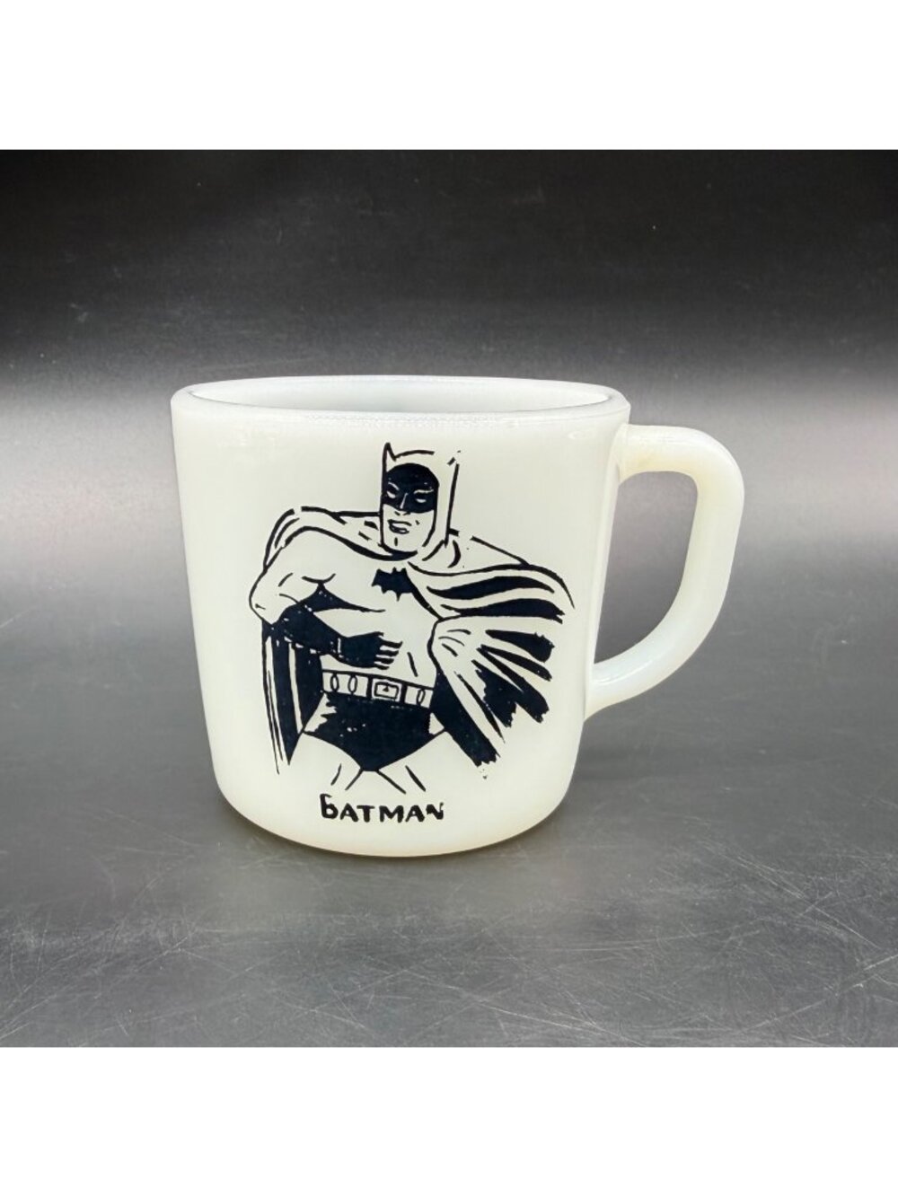 Vintage Batman Milk Glass Mug 1966 Westfield USA Black Double Sided Super Hero